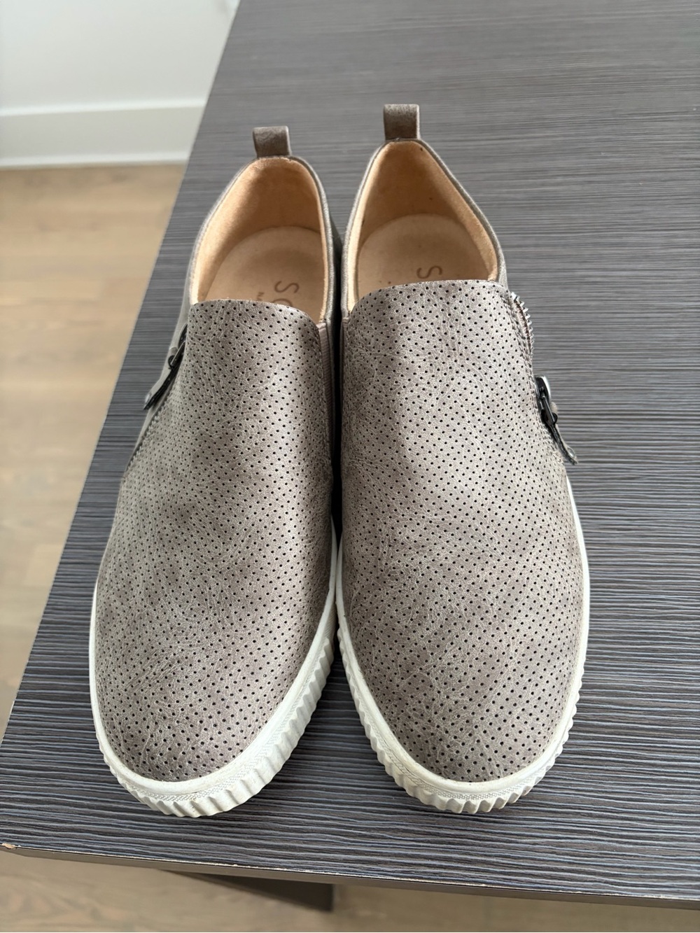 Naturalizer Soul Women’s Perforated Slip-On Loafers in Taupe